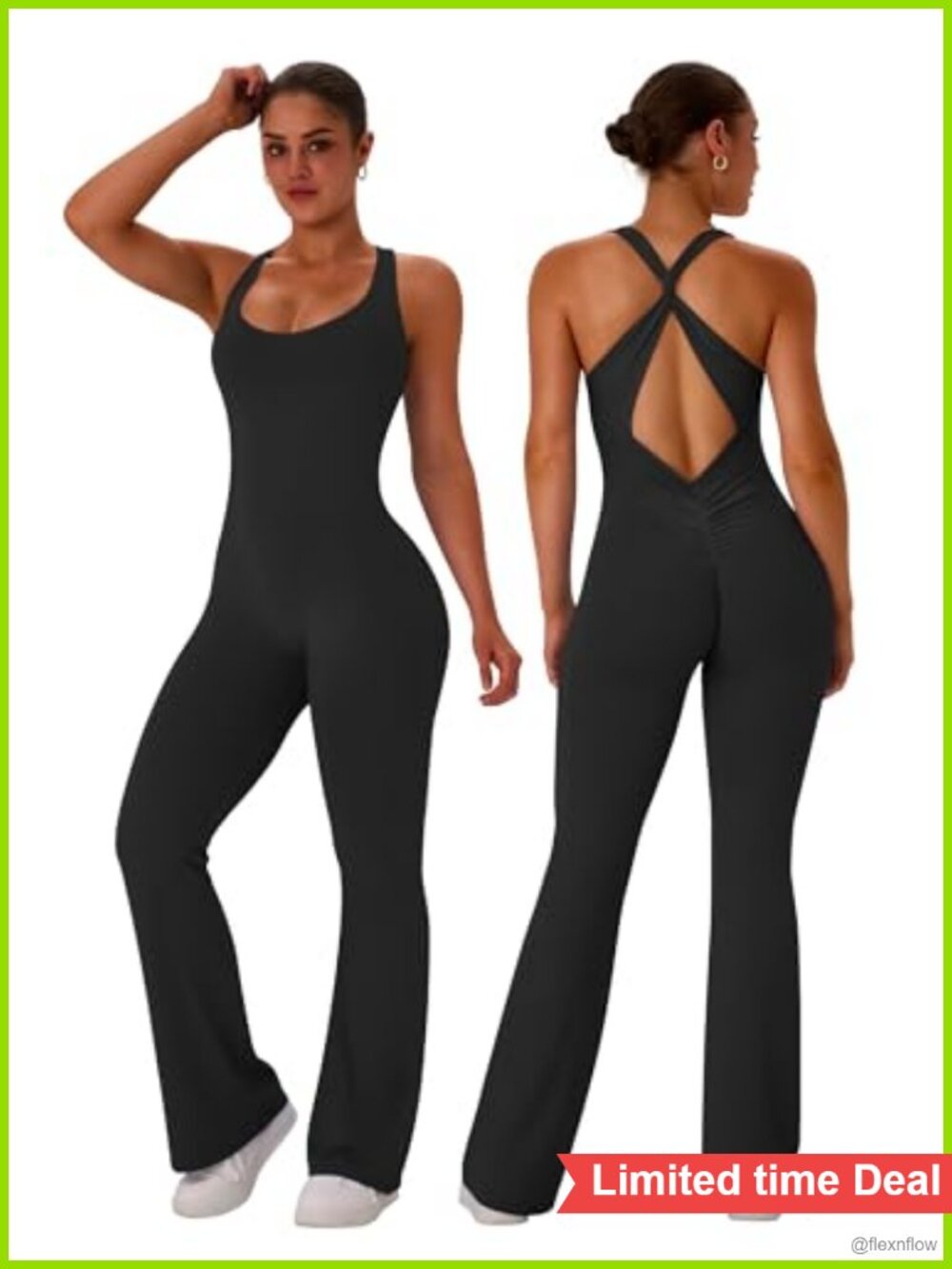 Women Flare Workout Jumpsuit One Piece Yoga Bodysuit Stretch
